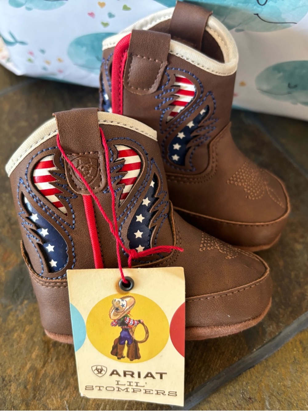 Ariat Kids Brown Cowboy Boots with Red, White & Blue Star-Stripe Inlay